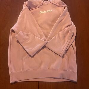Glossier Pink Cozy V-Neck Hooded Sweatshirt